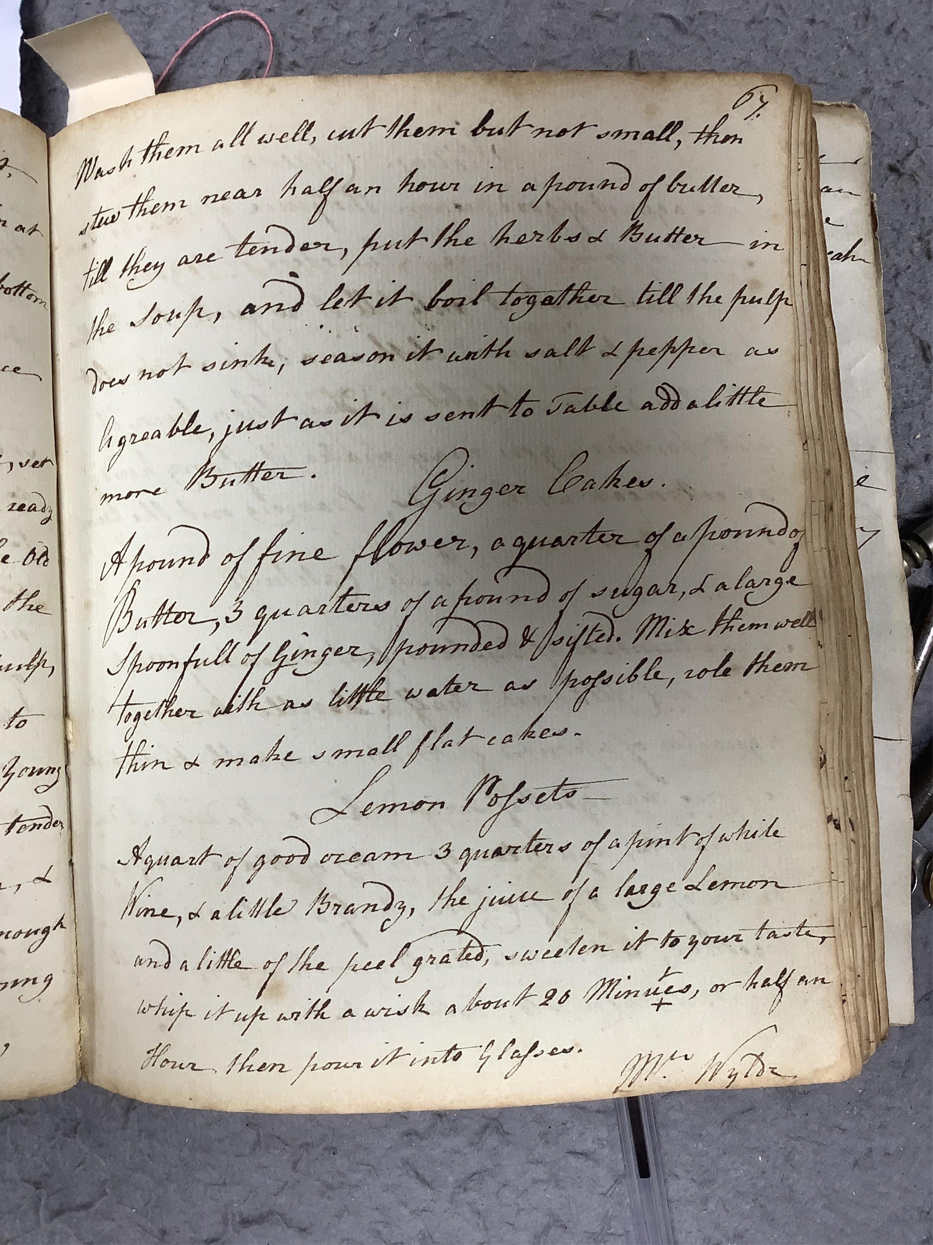 An 18th century hand inscribed book of recipes for M. Tennant. Condition - fair